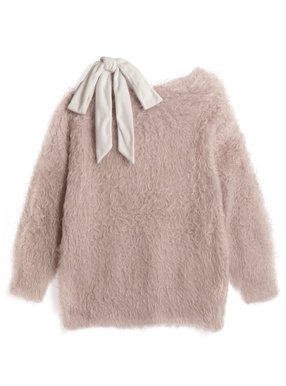 ワンショルダーベロアリボンニットミニワンピース