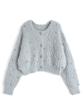 ビジューシャギーニットカーディガン