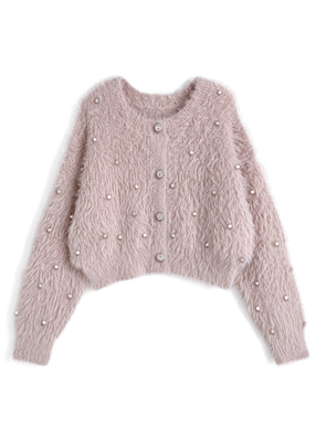 ビジューシャギーニットカーディガン