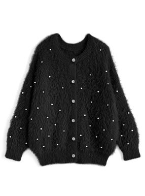 ビジューシャギーニットカーディガン