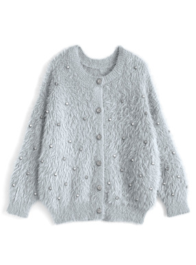 ビジューシャギーニットカーディガン