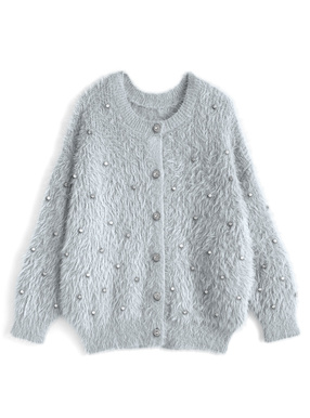 ビジューシャギーニットカーディガン