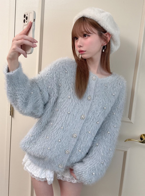 ビジューシャギーニットカーディガン