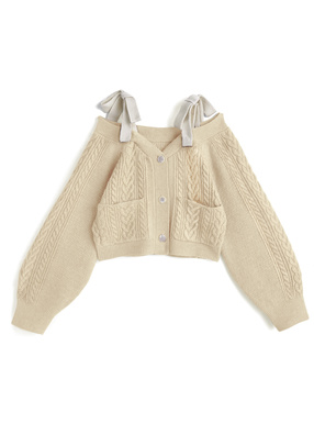 2WayVネックショルダーリボンケーブル編みニットトップス