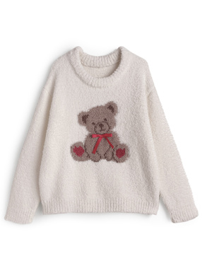 テディベアリボンジャガードニットトップス