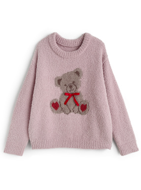 テディベアリボンジャガードニットトップス