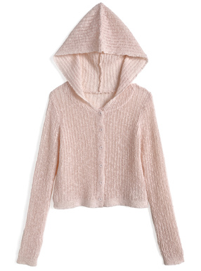 フード付き透かし編みニットカーディガン