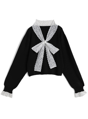 レースボウタイニットトップス