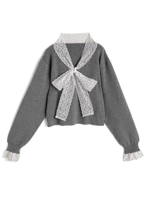 レースボウタイニットトップス