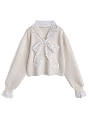 レースボウタイニットトップス