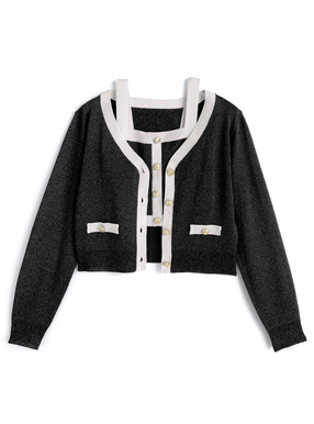 配色Vネックカーディガン×ビスチェニットアンサンブル