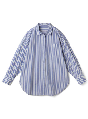 ストライプラウンドヘムロングシャツ