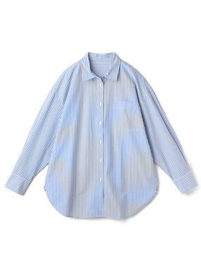 ストライプラウンドヘムロングシャツ