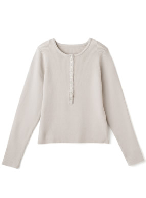 シェル風ボタンリブニットトップス