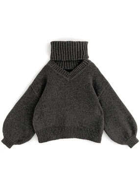 スヌード付きVネックニットトップス