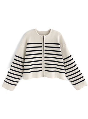 ボーダー柄ニットブルゾン