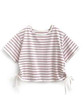 ボーダー柄サイドドロストTシャツ