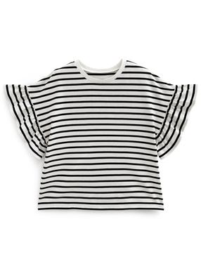 ボーダー柄フリルスリーブビッグTシャツ