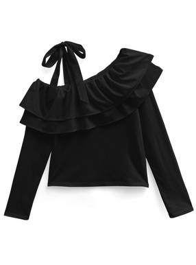 ショルダーリボンフリルワンショルダーロンT