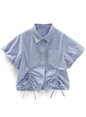 ストライプ柄バルーンスリーブドロストシャツ