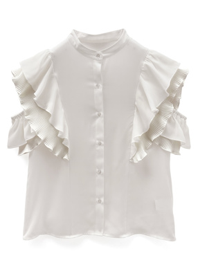 ショルダーオープンフリルスリーブブラウス