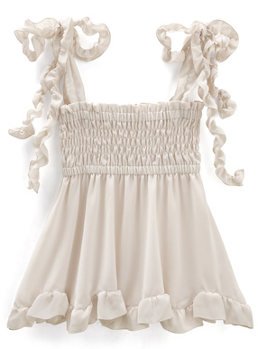 リボンショルダーシャーリングフリルビスチェ