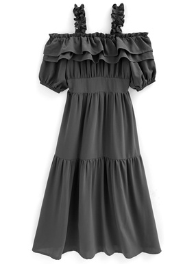 オフショルダーフリルティアードワンピース