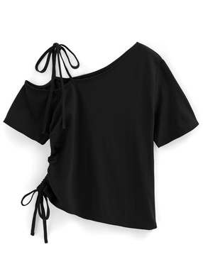 リボンワンショルダードロストTシャツ