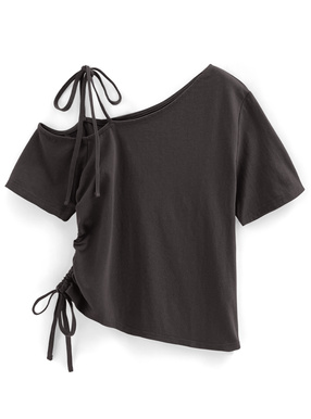 リボンワンショルダードロストTシャツ