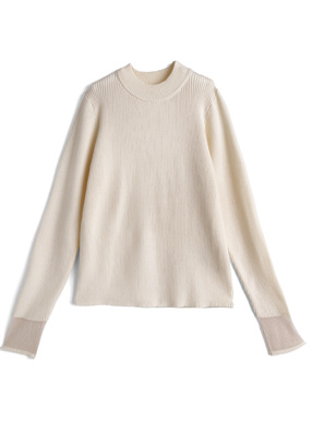 袖シアーリブニットトップス