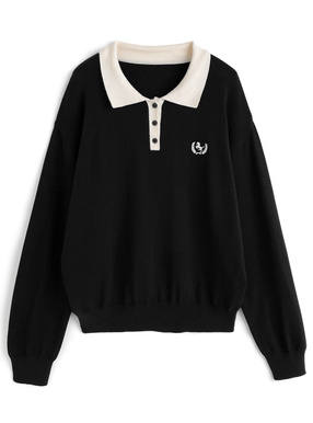 ロゴ刺繍ポロニットトップス