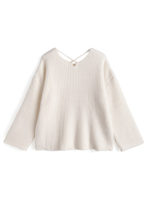 クロスネックシャギーニットトップス