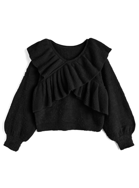 クロスフリルシャギーニットトップス