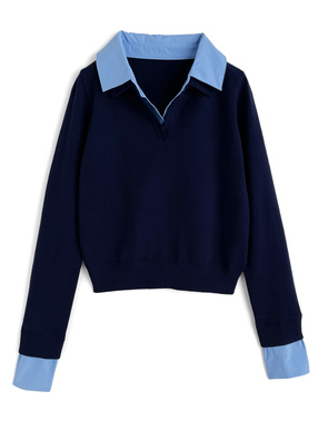 レイヤード風スキッパーポロニットトップス