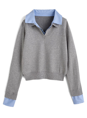 レイヤード風スキッパーポロニットトップス