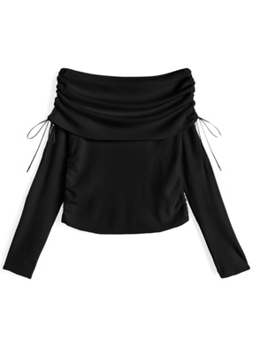 オフショルドロストリボンニットトップス