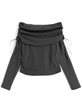 オフショルドロストリボンニットトップス