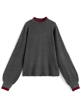 配色リブボトルネックニットトップス