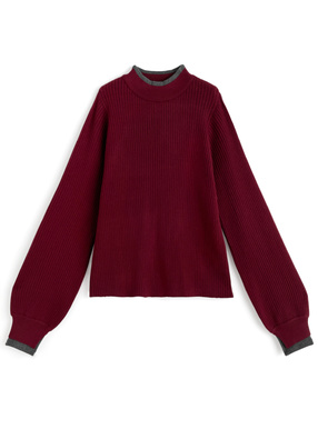 配色リブボトルネックニットトップス