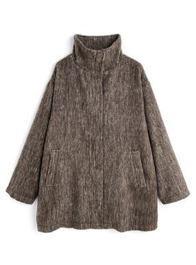 スタンドカラーシャギーミドルコート