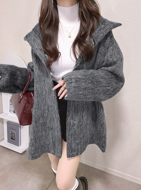 スタンドカラーシャギーミドルコート