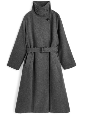 ベルト付きモッサニットロングコート