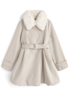 ファーティペット&ベルト付きバルーンミドルコート