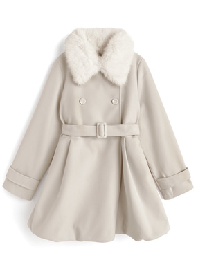 ファーティペット&ベルト付きバルーンミドルコート