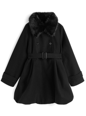 ファーティペット&ベルト付きバルーンミドルコート