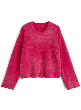 ラウンドネックシャギーニットトップス