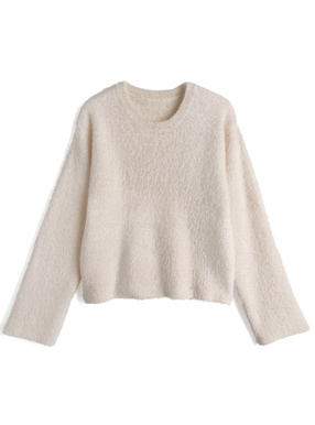 ラウンドネックシャギーニットトップス