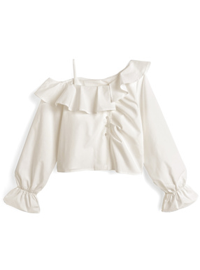 アシンメトリーフリルワンショルダーブラウス