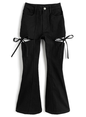 サイドカットアウトリボンフレアツイルパンツ