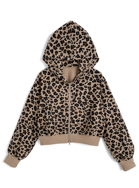 レオパード柄ダブルジップスウェットパーカー